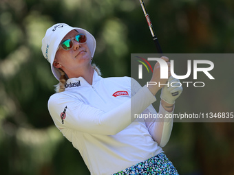 Madelene Sagctrom of Sweden tees off on the 9th hole during Day One of the KPMG Women's PGA Championship at Sahalee Country Club in Sammamis...