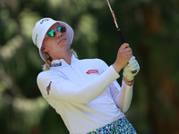 Madelene Sagctrom of Sweden tees off on the 9th hole during Day One of the KPMG Women's PGA Championship at Sahalee Country Club in Sammamis...