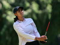 Aditi Ashok of India tees off on the 9th hole during Day One of the KPMG Women's PGA Championship at Sahalee Country Club in Sammamish, Wash...