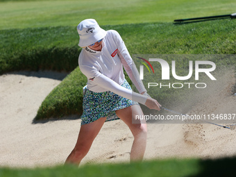 Madelene Sagctrom of Sweden hits out of the bunker toward the 9th green during Day One of the KPMG Women's PGA Championship at Sahalee Count...