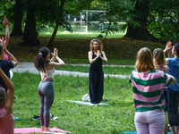 A day ahead of International Yoga Day particpants attend free outdoor yoga classes in Bednarski Park in Krakow, Poland on June 20th. 2024....