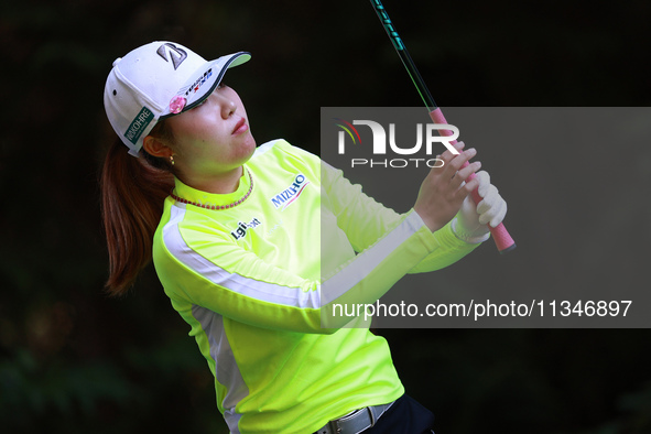 Ayaka Furue of Japan tees off on the 16th hole during Day One of the KPMG Women's PGA Championship at Sahalee Country Club in Sammamish, Was...