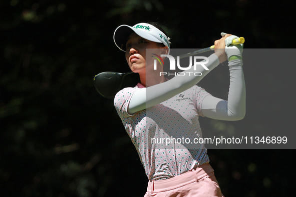 Lydia Ko of New Zealand tees off on the second hole during Day One of the KPMG Women's PGA Championship at Sahalee Country Club in Sammamish...