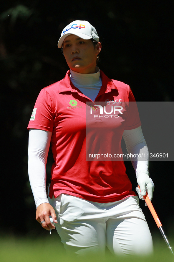 Ariya Jutanugarn of Thailand tees off on the second hole during Day One of the KPMG Women's PGA Championship at Sahalee Country Club in Samm...