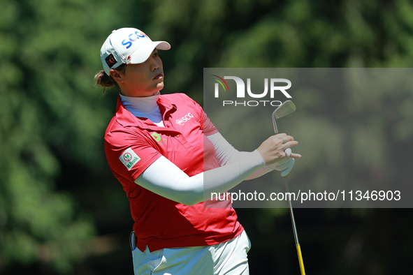 Ariya Jutanugarn of Thailand follows her fairway shot on the second hole during Day One of the KPMG Women's PGA Championship at Sahalee Coun...