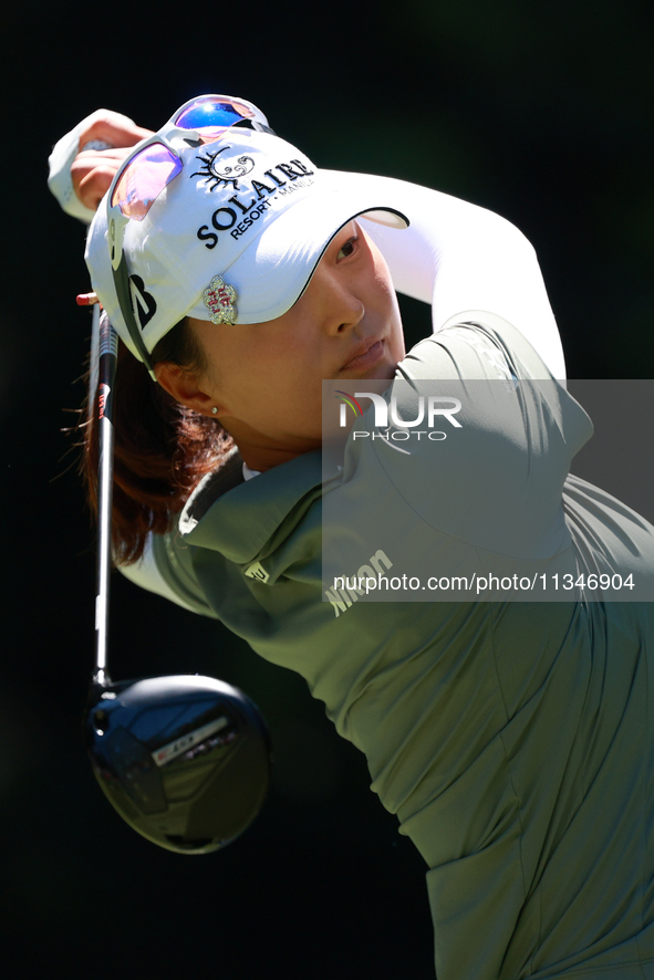 Jin Young Ko of Republic of Korea tees off on the third hole during Day One of the KPMG Women's PGA Championship at Sahalee Country Club in...