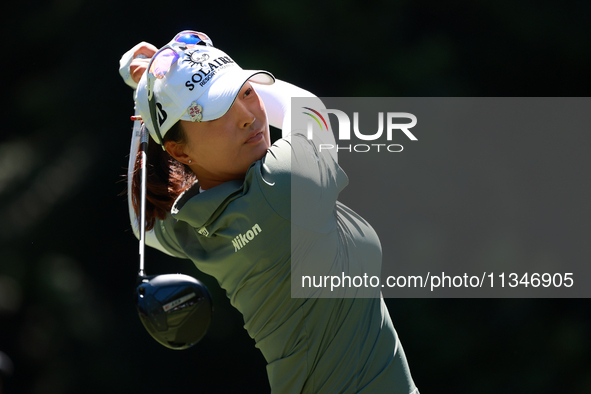 Jin Young Ko of Republic of Korea tees off on the third hole during Day One of the KPMG Women's PGA Championship at Sahalee Country Club in...