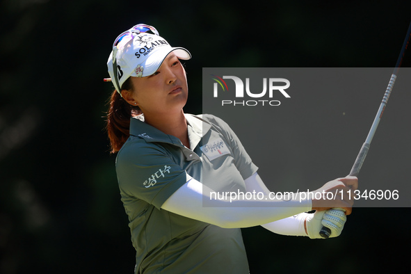 Jin Young Ko of Republic of Korea tees off on the third hole during Day One of the KPMG Women's PGA Championship at Sahalee Country Club in...