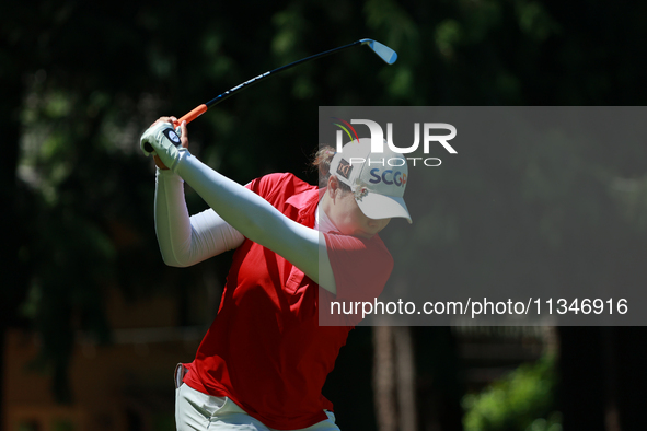 Ariya Jutanugarn of Thailand tees off on the third hole during Day One of the KPMG Women's PGA Championship at Sahalee Country Club in Samma...