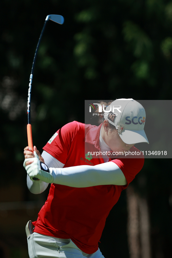 Ariya Jutanugarn of Thailand tees off on the third hole during Day One of the KPMG Women's PGA Championship at Sahalee Country Club in Samma...