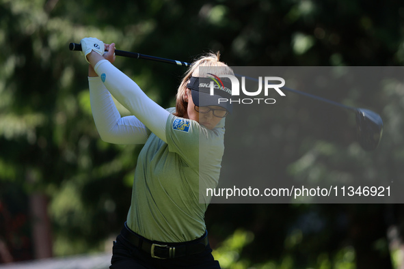 Brooke Henderson of Canada tees off on the third hole during Day One of the KPMG Women's PGA Championship at Sahalee Country Club in Sammami...