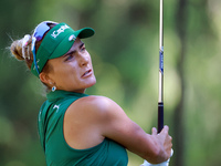 Lexi Thompson of Delray Beach, Florida hits to the 8th green during the first round of the KPMG Women's PGA Championship at Sahalee Country...