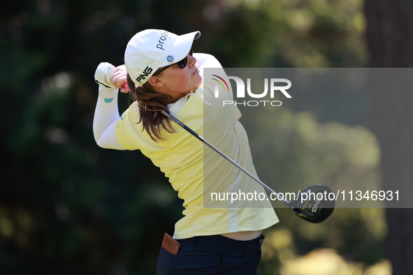 Jennifer Kupcho of the United States tees off on the third hole during Day One of the KPMG Women's PGA Championship at Sahalee Country Club...