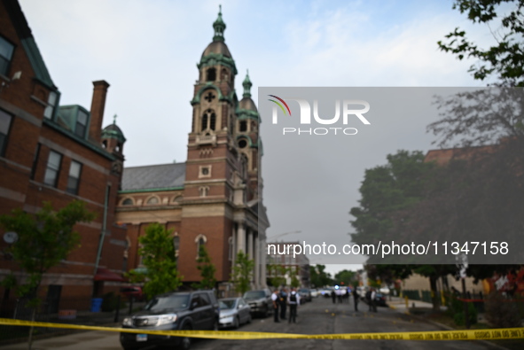 Shell casings are being recovered at the crime scene. A 19-year-old male victim is being shot and killed in Chicago, Illinois, United States...