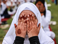 A girl is taking part in the 10th International Yoga Day Celebrations in Baramulla, Jammu and Kashmir, India, on June 21, 2024. Indian Prime...