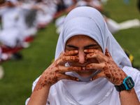 A girl is taking part in the 10th International Yoga Day Celebrations in Baramulla, Jammu and Kashmir, India, on June 21, 2024. Indian Prime...