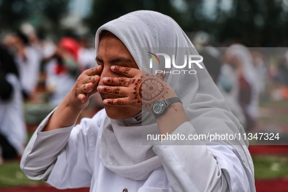 A girl is taking part in the 10th International Yoga Day Celebrations in Baramulla, Jammu and Kashmir, India, on June 21, 2024. Indian Prime...