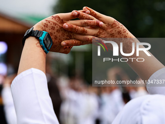 A girl is taking part in the 10th International Yoga Day Celebrations in Baramulla, Jammu and Kashmir, India, on June 21, 2024. Indian Prime...