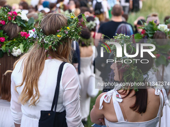 Participants celebrating the summer solstice gathered for the 'Kupala Night' by the Krakus Mound in Krakow, Poland on June 20th, 2024. The K...