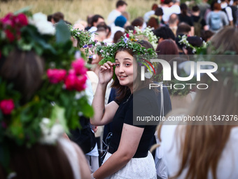 Participants celebrating the summer solstice gathered for the 'Kupala Night' by the Krakus Mound in Krakow, Poland on June 20th, 2024. The K...