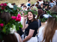 Participants celebrating the summer solstice gathered for the 'Kupala Night' by the Krakus Mound in Krakow, Poland on June 20th, 2024. The K...