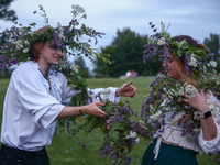 Participants celebrating the summer solstice gathered for the 'Kupala Night' by the Krakus Mound in Krakow, Poland on June 20th, 2024. The K...