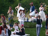 Participants celebrating the summer solstice gathered for the 'Kupala Night' by the Krakus Mound in Krakow, Poland on June 20th, 2024. The K...