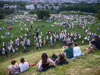 Participants celebrating the summer solstice gathered for the 'Kupala Night' by the Krakus Mound in Krakow, Poland on June 20th, 2024. The K...