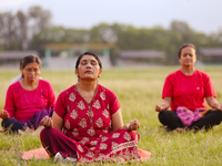 People are performing yoga on the occasion of International Yoga Day. (