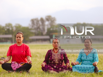 People are performing yoga on the occasion of International Yoga Day. (