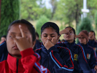 Cadets from the National Cadet Corps (NCC) are performing yoga on International Day of Yoga at Jammu Kashmir Light Infantry Regimental Cente...