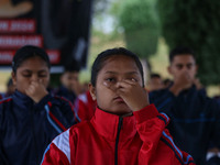 A cadet of the National Cadet Corps (NCC) is performing yoga on International Day of Yoga at Jammu Kashmir Light Infantry Regimental Center...