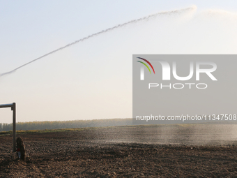 Villagers are carrying out irrigation work in Guangming village, Lianyungang city, East China's Jiangsu province, on June 21, 2024. (