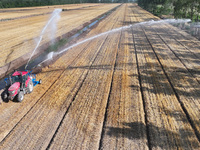 Villagers are carrying out irrigation work in Guangming village, Lianyungang city, East China's Jiangsu province, on June 21, 2024. (