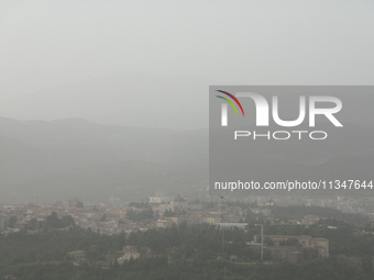 A hazy landscape is seen in L’Aquila, Italy, on June 20th, 2024. High atmospheric pressure from Africa (african anticyclone) is generating a...