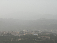 A hazy landscape is seen in L’Aquila, Italy, on June 20th, 2024. High atmospheric pressure from Africa (african anticyclone) is generating a...