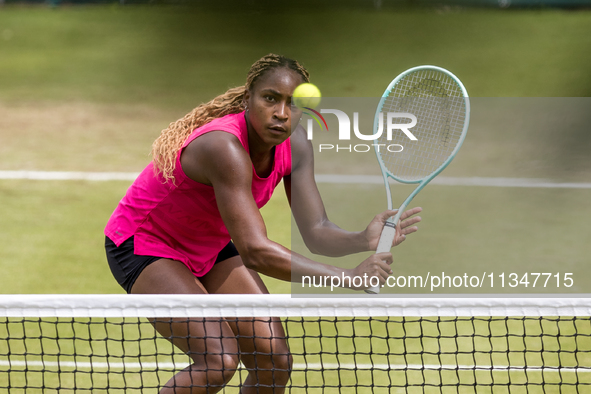 Coco Gauff is training during the ecotrans Ladies Open, a WTA 500 tournament, in Berlin, Germany, on June 21, 2024. 