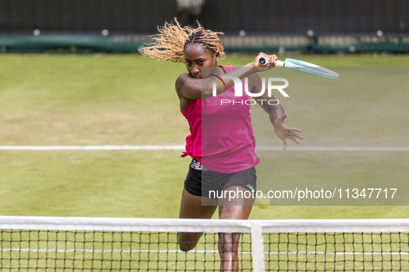 Coco Gauff is training during the ecotrans Ladies Open, a WTA 500 tournament, in Berlin, Germany, on June 21, 2024. 