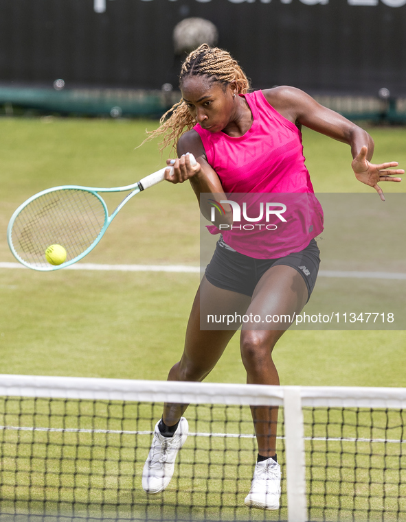 Coco Gauff is training during the ecotrans Ladies Open, a WTA 500 tournament, in Berlin, Germany, on June 21, 2024. 