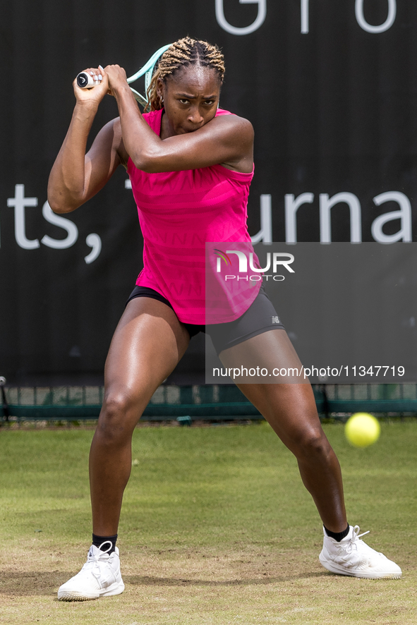 Coco Gauff is training during the ecotrans Ladies Open, a WTA 500 tournament, in Berlin, Germany, on June 21, 2024. 