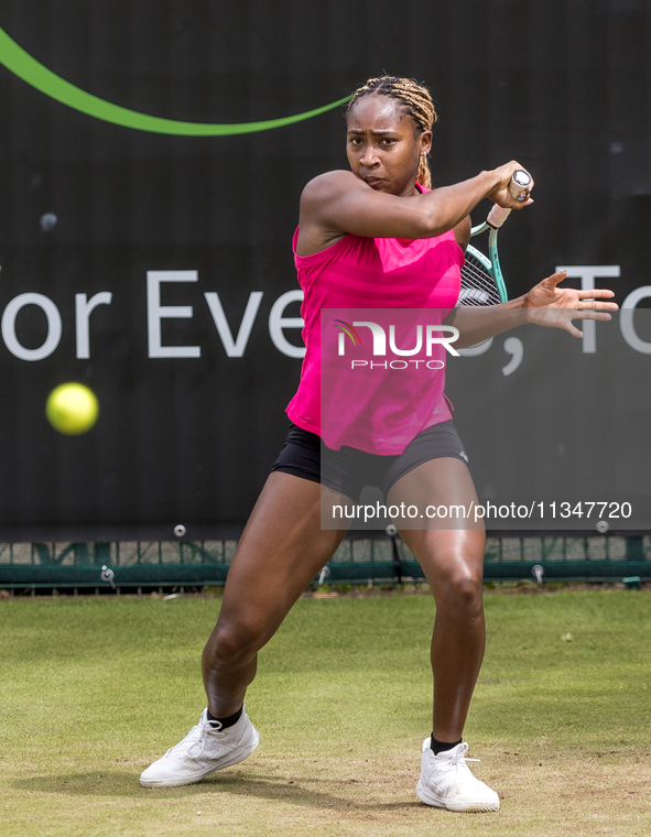 Coco Gauff is training during the ecotrans Ladies Open, a WTA 500 tournament, in Berlin, Germany, on June 21, 2024. 