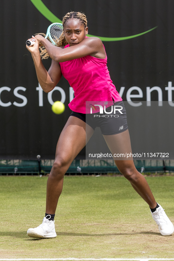 Coco Gauff is training during the ecotrans Ladies Open, a WTA 500 tournament, in Berlin, Germany, on June 21, 2024. 