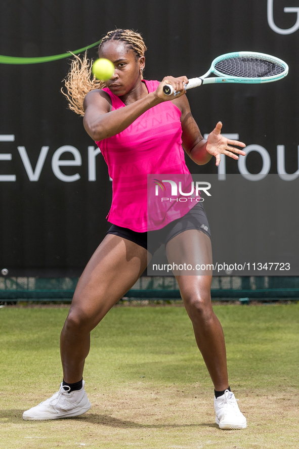 Coco Gauff is training during the ecotrans Ladies Open, a WTA 500 tournament, in Berlin, Germany, on June 21, 2024. 