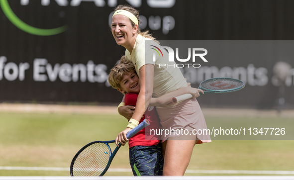 Victoria Azarenka is spending time with her son Leo during the ecotrans Ladies Open, WTA 500 tournament in Berlin, Germany, on June 21, 2024...