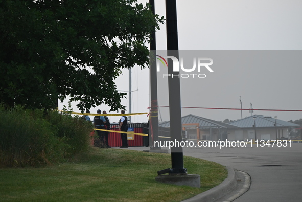 Chicago police are investigating the crime scene, which is leaving two people dead at 31st Street Harbor in Chicago, Illinois, on June 21, 2...