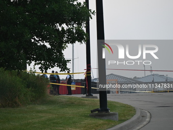 Chicago police are investigating the crime scene, which is leaving two people dead at 31st Street Harbor in Chicago, Illinois, on June 21, 2...