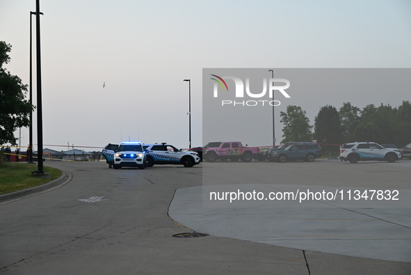 Chicago police are investigating the crime scene, which is leaving two people dead at 31st Street Harbor in Chicago, Illinois, on June 21, 2...