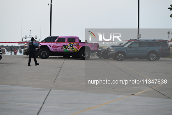 Chicago police are investigating the crime scene, which is leaving two people dead at 31st Street Harbor in Chicago, Illinois, on June 21, 2...