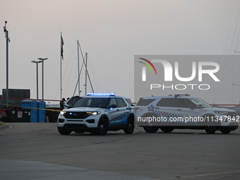 Chicago police are investigating the crime scene, which is leaving two people dead at 31st Street Harbor in Chicago, Illinois, on June 21, 2...