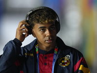 Lamine Yamal right winger of Spain and FC Barcelona prior the UEFA EURO 2024 group stage match between Spain and Italy at Arena AufSchalke o...